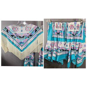 Vintage Cape Handkerchief Skirt Large Turquoise South Western Short Crop Fringe
